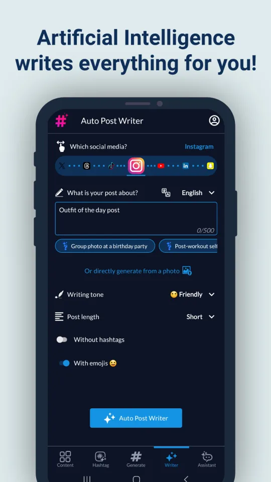 Hashtags AI screenshot - AI auto post writer