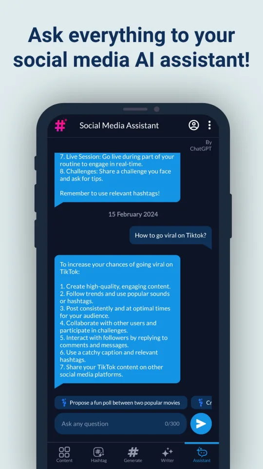 Hashtags AI screenshot - social media AI assistant chat