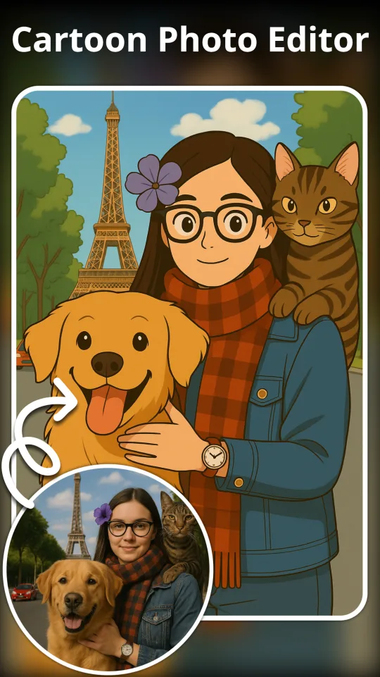 ToonAI screenshot - cartoon photo editor turning a photo into a cartoon portrait
